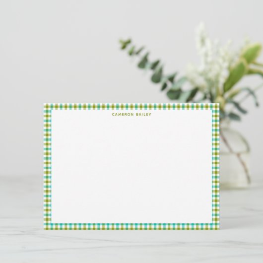 Carte De Correspondance Joli Vert Olive Sarcelle Gingham Carreaux Personna (Debout devant)
