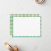 Carte De Correspondance Joli Vert Olive Sarcelle Gingham Carreaux Personna (Devant/Arrière en situation)