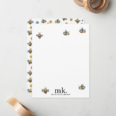 Carte De Correspondance Jolie abeilles de miel Monogramme (Devant/Arrière en situation)