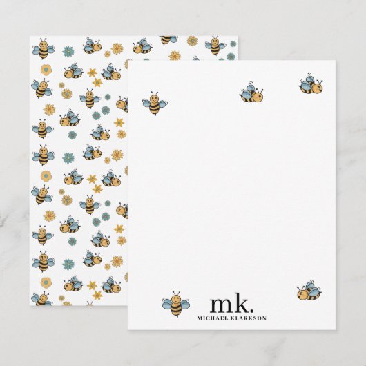 Carte De Correspondance Jolie abeilles de miel Monogramme (Devant / Derrière)