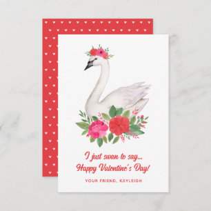 Carte De Correspondance Jolie aquarelle Swan Pun Classroom Valentine