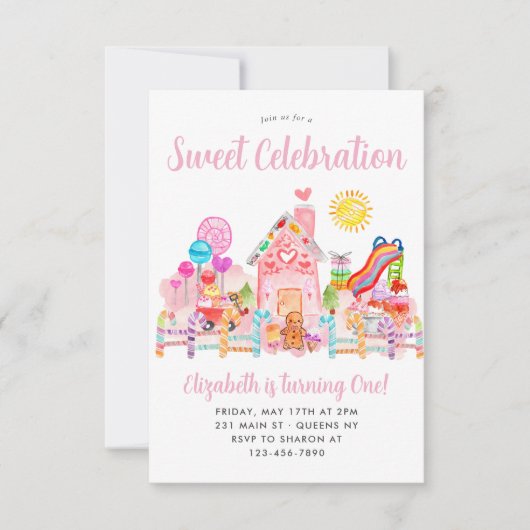 Carte De Correspondance Jolie Douce Célébration Candyland Enfants Annivers (Devant)