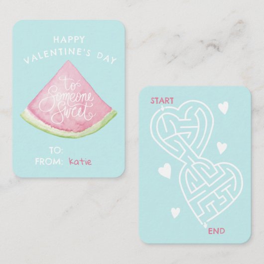 Carte De Correspondance Jolie, douce classe de la Saint-Valentin pastèque (Devant / Derrière)