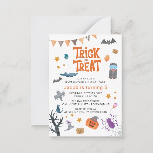 Carte De Correspondance Jolie fête d'anniversaire Halloween pour les 5 ans (Devant)
