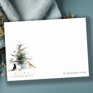 Carte De Correspondance Jolis chats de l'arbre de Noël au style aquarelle