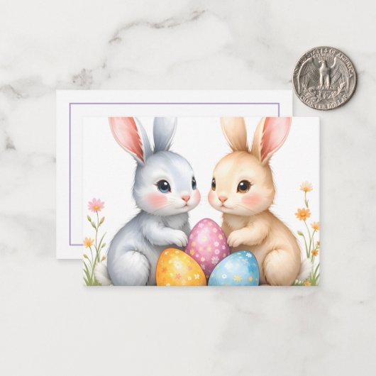 Carte De Correspondance Jolis lapins de Pâques à l'aquarelle Joyeuses Pâqu (Devant/Arrière en situation)