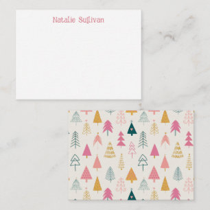 Carte De Correspondance Jolis sapins de Noël Motif rose tendre Nom