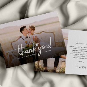 Carte De Correspondance Jour de mariage Script photo élégant Merci