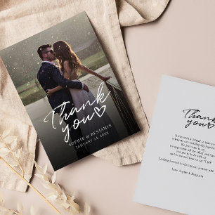 Carte De Correspondance Jour du mariage Photo Lettré à la main Merci de sc