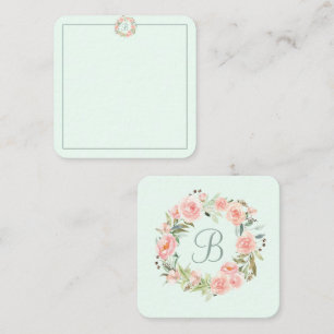 Carte De Correspondance Journal à couronne de fleurs rose pastel monogramm