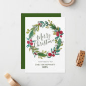 Carte De Correspondance Joyeuse aquarelle de Noël Floral Wreath (Devant/Arrière en situation)