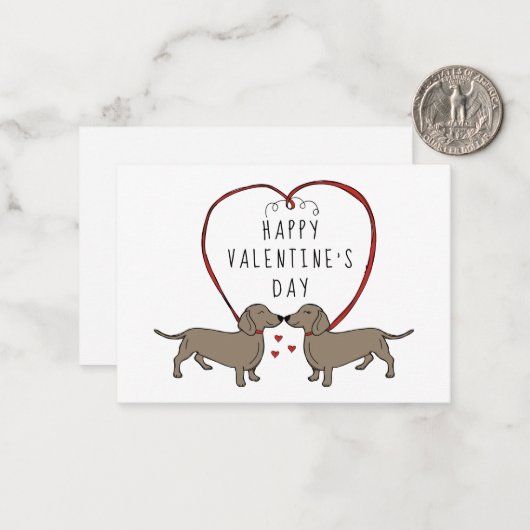 Carte De Correspondance Joyeuse Saint-Valentin | Cœurs & Dachshunds (Devant/Arrière en situation)