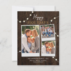 Carte De Correspondance Joyeuses Fêtes Collage Photo Rustique Guirlande Lu
