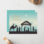 Carte De Correspondance Joyeuses fêtes Nativité Manger Scène (Devant/Arrière en situation)