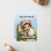 Carte De Correspondance Joyeuses Pâques Bébé Fille (Devant/Arrière en situation)