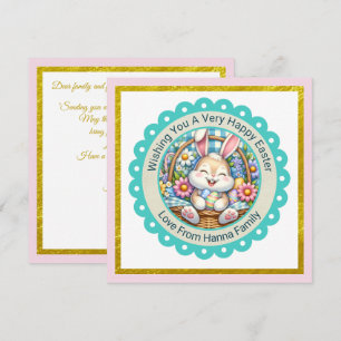 Carte De Correspondance Joyeuses Pâques I Lapin Mignon & Panier Floral