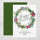 Carte De Correspondance Joyeuses vacances Aquarelle Floral Wreath (Devant / Derrière)