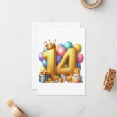 Carte De Correspondance Joyeux 14e anniversaire (Devant/Arrière en situation)