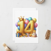 Carte De Correspondance Joyeux 14e anniversaire (Devant/Arrière en situation)