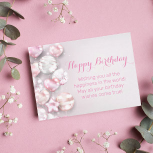 Carte De Correspondance joyeux anniversaire 3d ballons colorés rose modern