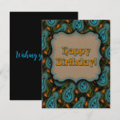 Carte De Correspondance Joyeux anniversaire Aqua Black Gold Paisley (Devant / Derrière)