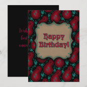 Carte De Correspondance Joyeux Anniversaire Bourgogne Rouge Paisley (Devant / Derrière)