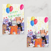 Carte De Correspondance Joyeux Anniversaire - Dessin de fête de chat heure (Devant / Derrière)