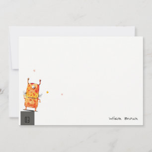 Carte De Correspondance Joyeux Anniversaire Enfant Monstre Mignon Jaune Or