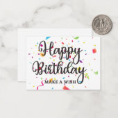 Carte De Correspondance Joyeux anniversaire FAIRE UN SOUHAIT avec Confetti (Devant/Arrière en situation)
