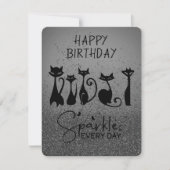 Carte De Correspondance Joyeux Anniversaire Grand Chat Étincelles Noires (Devant)