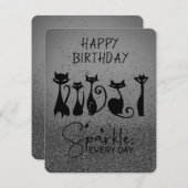 Carte De Correspondance Joyeux Anniversaire Grand Chat Étincelles Noires (Devant / Derrière)
