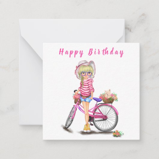 Carte De Correspondance Joyeux anniversaire - mignonne fille blonde avec V (Devant)