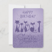 Carte De Correspondance Joyeux Chat d'Anniversaire Violet Étincelles (Devant)