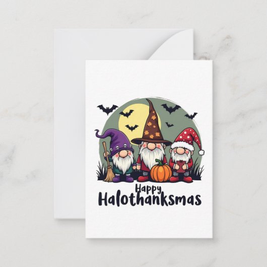 Carte De Correspondance Joyeux Hallothanksmas Xmas Halloween Gnomes  (Devant)