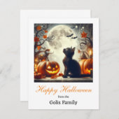 Carte De Correspondance Joyeux Halloween Chat Citrouille Note Voiture (Devant / Derrière)