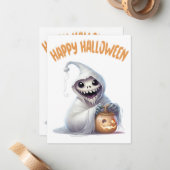 Carte De Correspondance Joyeux Halloween Ghoul (Devant/Arrière en situation)