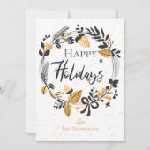 Carte De Correspondance Joyeux Joyeux Vacances Jaune Black Wreath (Devant)
