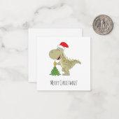 Carte De Correspondance Joyeux Noël Arbre mignonne Dinosaure Santa Hat (Devant/Arrière en situation)