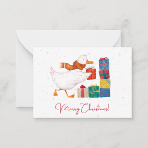 Carte De Correspondance Joyeux Noël avec une oie illustrée en aquarelle mi