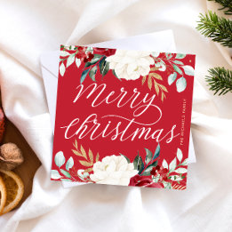 Carte De Correspondance Joyeux Noël botanique rouge classique