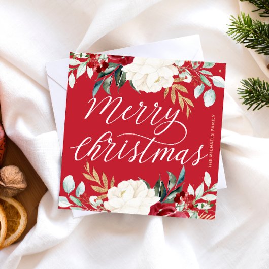 Carte De Correspondance Joyeux Noël botanique rouge classique