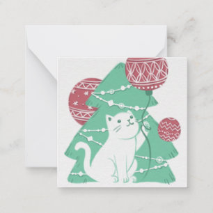 Carte De Correspondance Joyeux Noël : Chat & Ornements