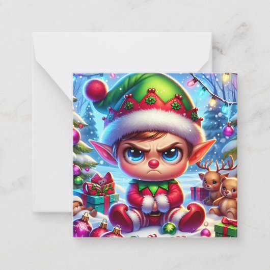Carte De Correspondance Joyeux Noël de ce petit elfe grincheux (Devant)