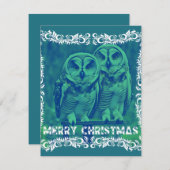 Carte De Correspondance Joyeux Noël des Chouettes Vert (Devant / Derrière)
