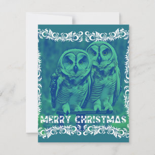 Carte De Correspondance Joyeux Noël des Chouettes Vert