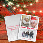 Carte De Correspondance joyeux Noël écriture rouge 3 photos collage<br><div class="desc">arrière - plan déco par freepik.com élégant joyeux Noël redhandwriting trois photos collage famille vacances Note Carte deux faces,  sur le dos côté message vacances,  personnalisé.</div>