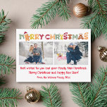 Carte De Correspondance joyeux Noël fun calligraphie 2 photos collage<br><div class="desc">élégant joyeux noël coloré fun calligraphie deux photos collage carte de vacances,  coutume.</div>
