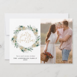 Carte De Correspondance Joyeux Noël Gold Greenery Wreath Salutation