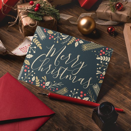 Carte De Correspondance Joyeux Noël Holly & Berries