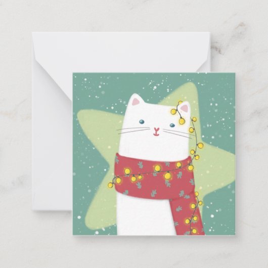 Carte De Correspondance Joyeux Noël : Illustration de chat (Devant)